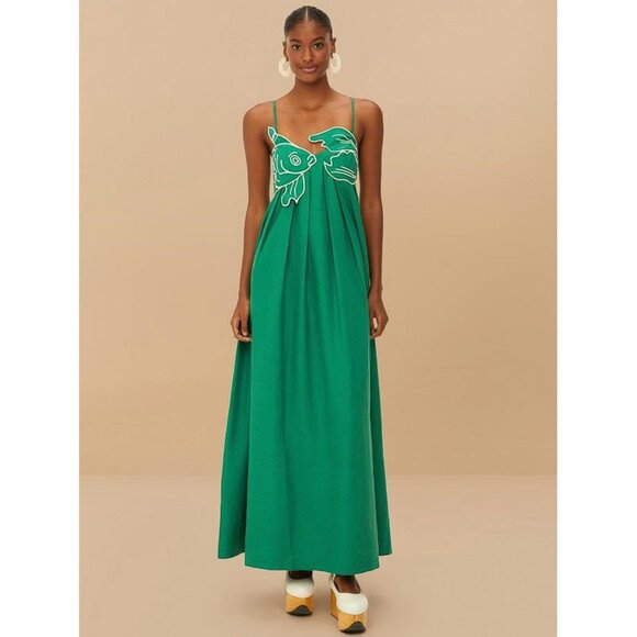 FARM Rio Dresses & Skirts - FARM RIO Women's Green Fish Top Lenzing Ecovero Euroflax Maxi Dress Size L